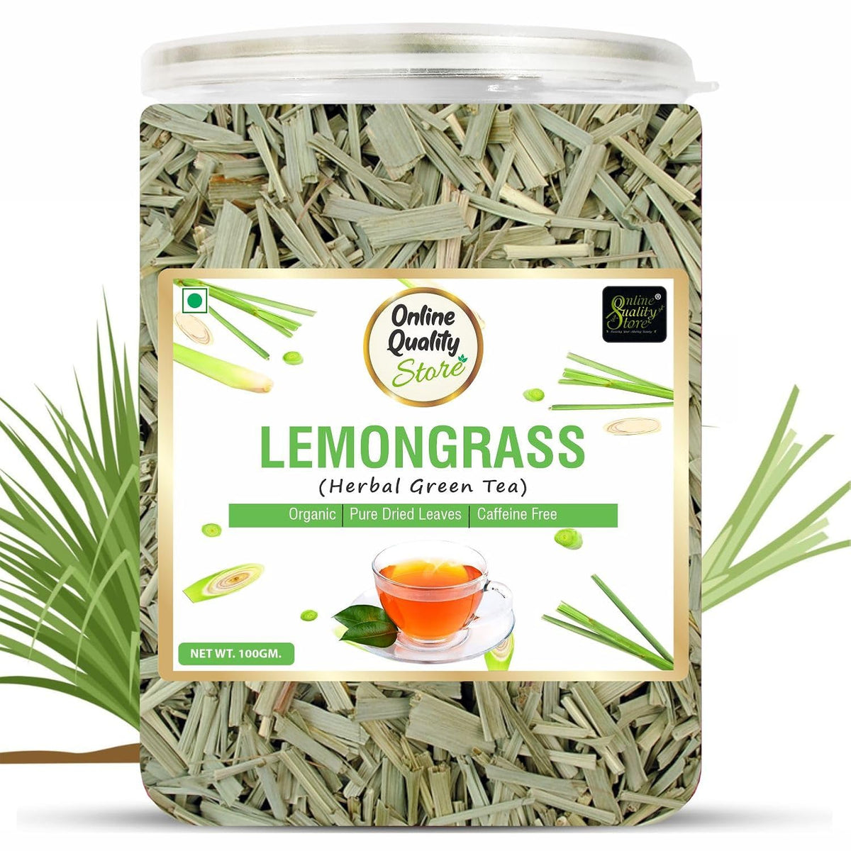 Online Quality Store Lemongrass Herbal Green Tea - 50gm, 1.7 Ounce | Reduces Anxiety, Improves Immunity - Organic Pure Dried Leaves | Caffeine Free