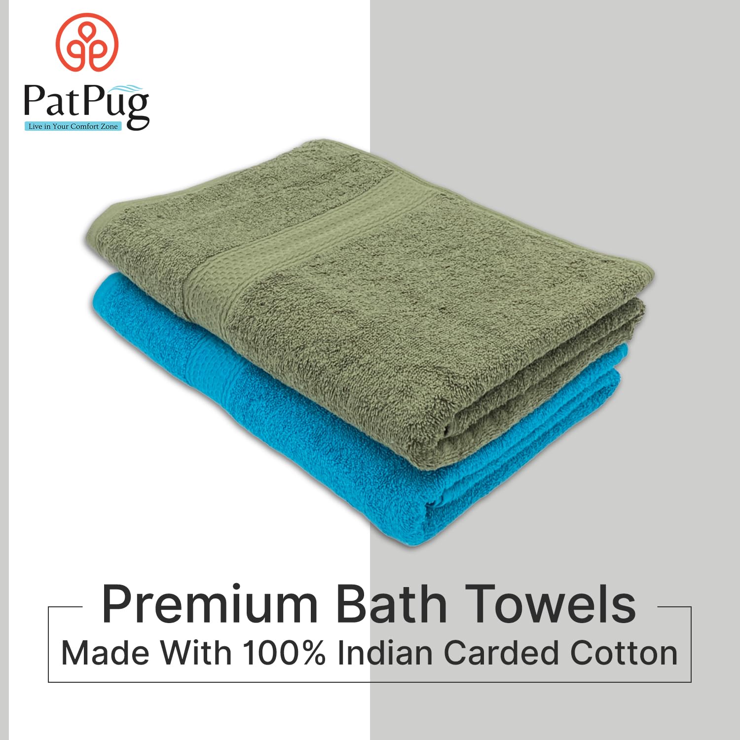 PatPug 100% Indian Ultra Soft Cotton 450 Gsm Bath Towel Large Bath Towel | Highly Absorbent Quick Drying Durable Towel For Men, Women & Kids (Olive Green & Cool Aqua)