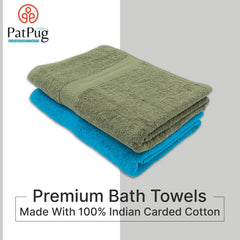 PatPug 100% Indian Ultra Soft Cotton 450 Gsm Bath Towel Large Bath Towel | Highly Absorbent Quick Drying Durable Towel For Men, Women & Kids (Olive Green & Cool Aqua)