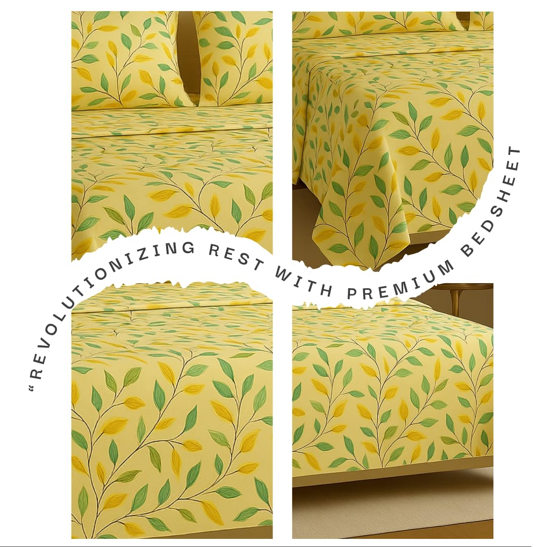 Microfiber 4 Pcs Bedding Set For King Size 1 Fitted Bedsheet With 1 Flat Top Sheet + 2 Pillow Covers | 78x72 Inches, Beige & Green | Perfect Combination For A Stylish Bedsheet