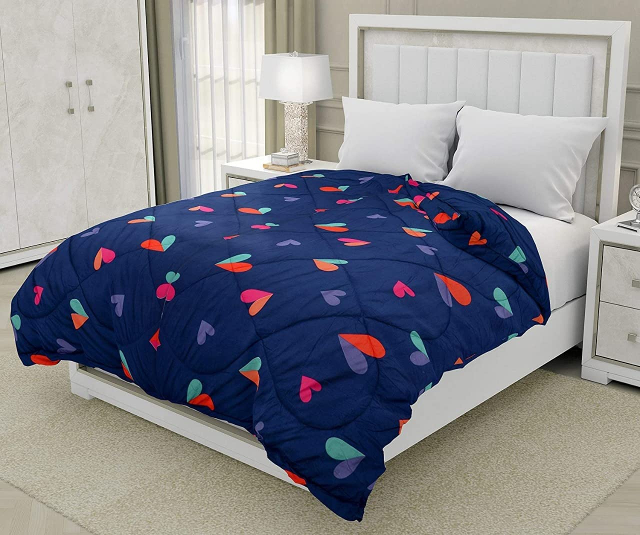 1 Flat Bedsheet For King Size With 2 Pillow Cover + Comforter - 90 X 100 Inch, Dark Blue | Super Soft Glace Cotton - 4 Pcs Bedding Set | Perfect Gifts Set Wedding, Anniversary