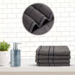Sassoon Melrose 100% Cotton Hand Towel 800 Gsm | Highly Absorbent, Soft Material Perfect For Daily Use (Grey) -4 Piece