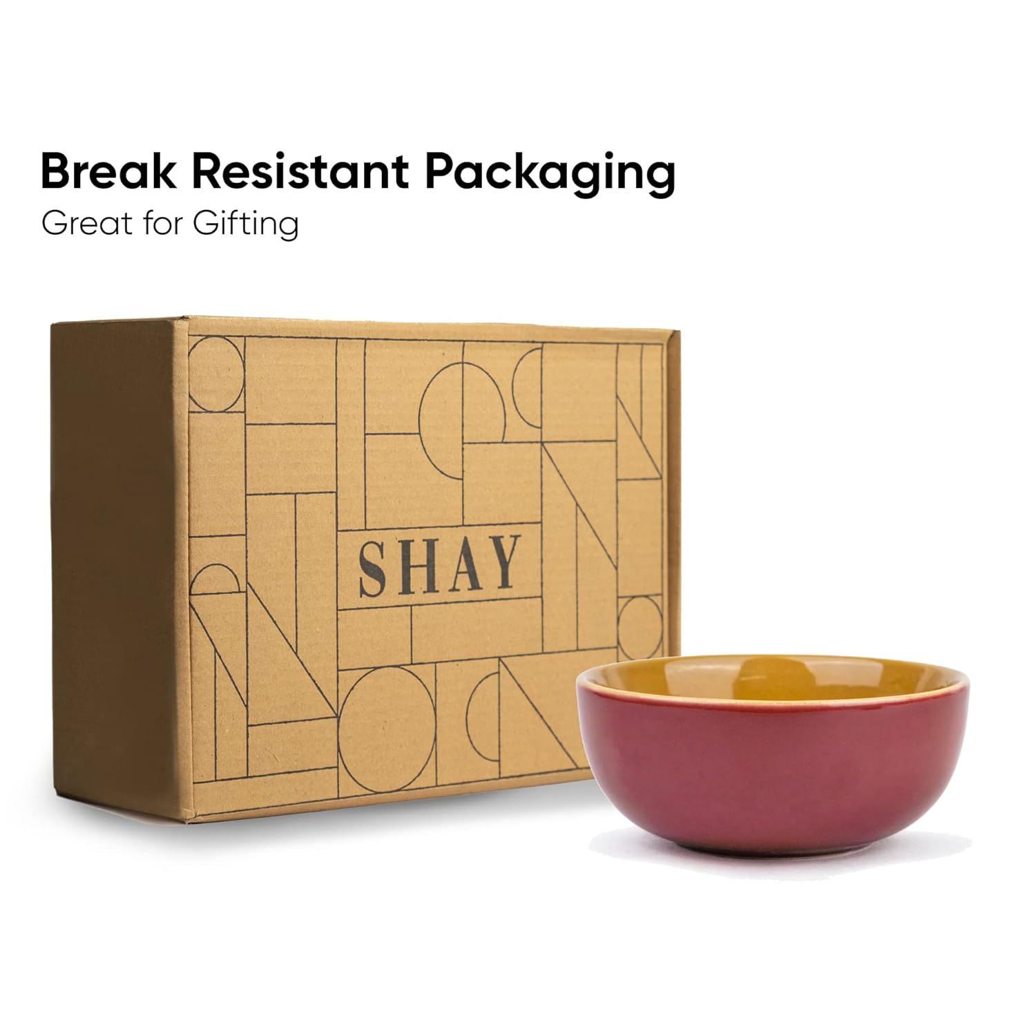 Ceramic Bowl Set Of 4 Pieces For Snacks - 330ml Each, Burgundy Brown | Maggie Bowl, Noodle Bowl With Glossy Finish - Premium Stoneware | Microwave Safe & Dishwasher Safe