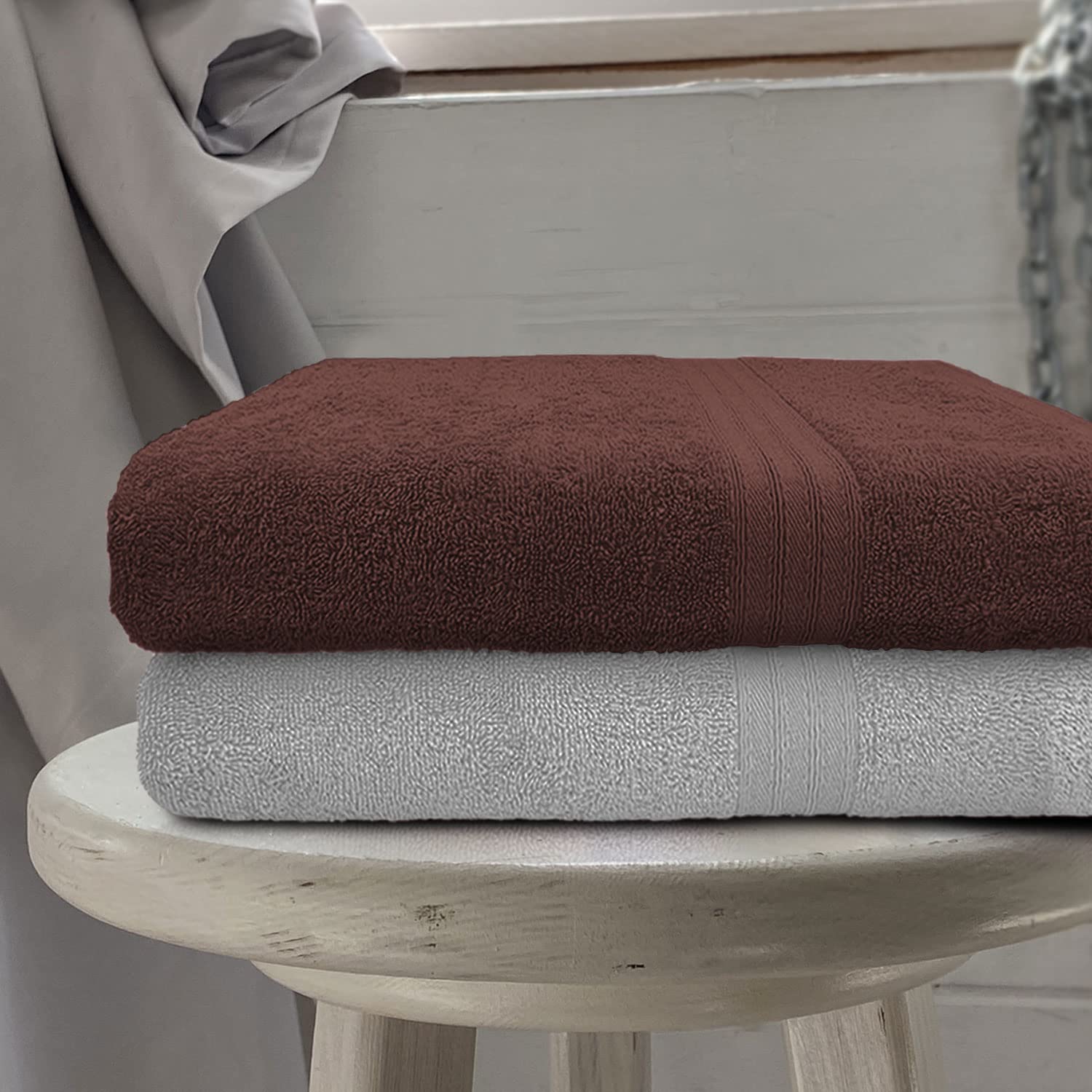 Sassoon Anatolia 100% Cotton Xl Bath Towel 1000 Gsm | Extra Soft, Quick Drying & Super Absorbent Bath Towel (Grey & Dark Brown) - 2 Piece