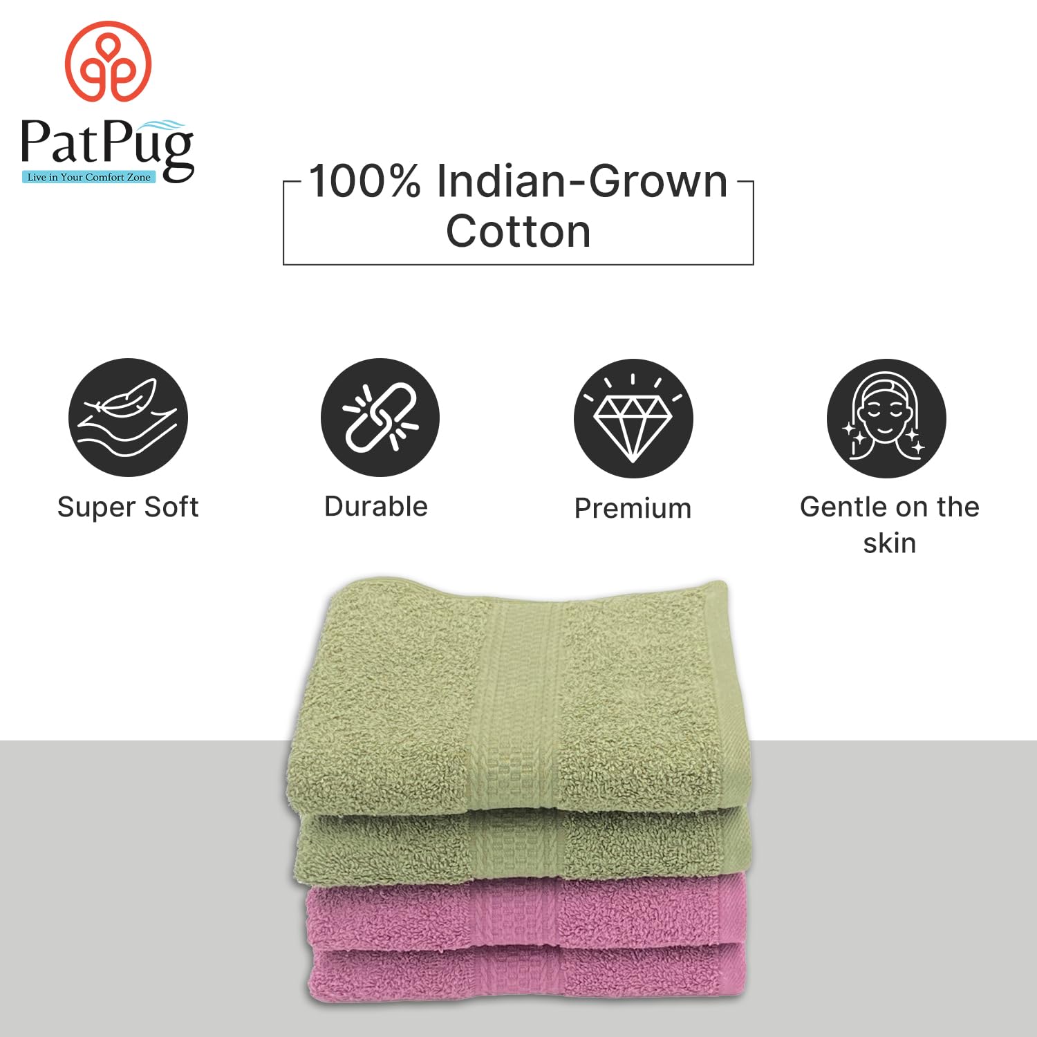 Patpug 100% Indian Ultra Soft Cotton Hand Towel 800 Gsm | For Gym, Workout, Yoga, Wash Basin (Mahogany & Olive Green) - 4 Piece