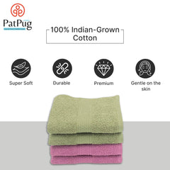 Patpug 100% Indian Ultra Soft Cotton Hand Towel 800 Gsm | For Gym, Workout, Yoga, Wash Basin (Mahogany & Olive Green) - 4 Piece