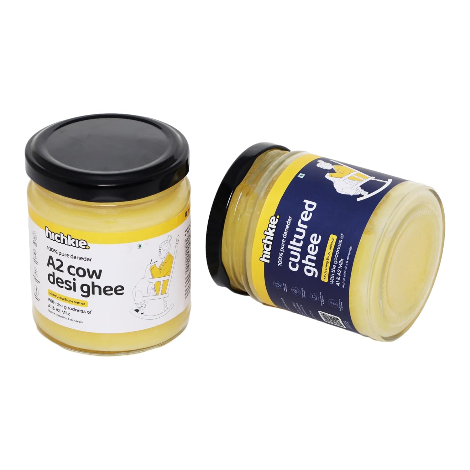 Natural A2 Cow Desi Ghee & Cultured Ghee By Hichkie | Rich In Vitamin A, D & K Healthy Vedic Bilona Method Pure Desi Ghee For Enhances Immunity | 360ml (180ml * 2) 12.1 Ounce | Combo Pack