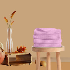 Enchant Home Pure Cotton Waffle Towel 500 Gsm | Lightweight Anti-Microbial & Water Absorbent Soft Touch Quick Drying Hand Towels | Pink (Pack Of 4)