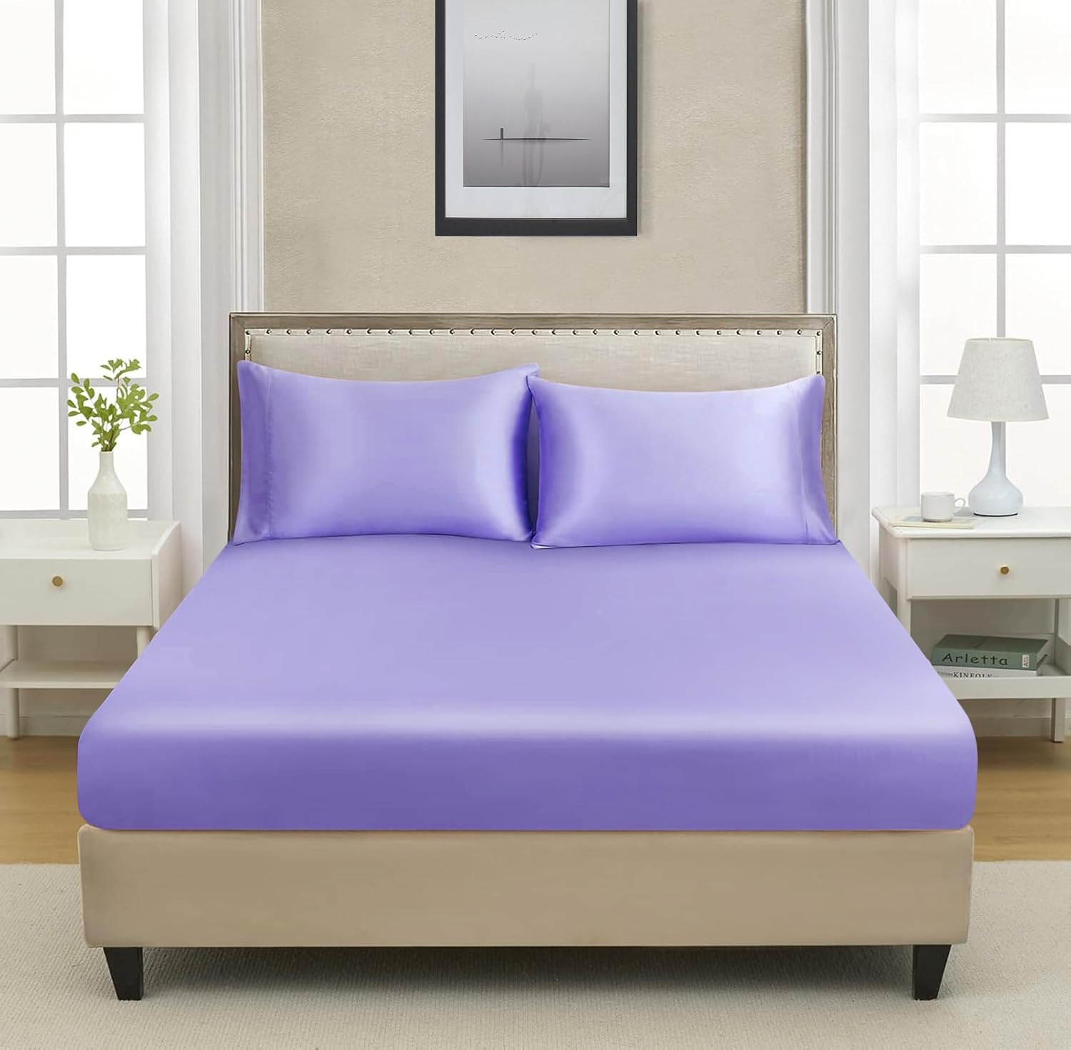 Elastic Fitted Bedsheet Queen Size With 2 Pillow Cover - 60 X 78 X 10 Inches, Lavender | Lightweight & Breathable, Perfect For All Seasons