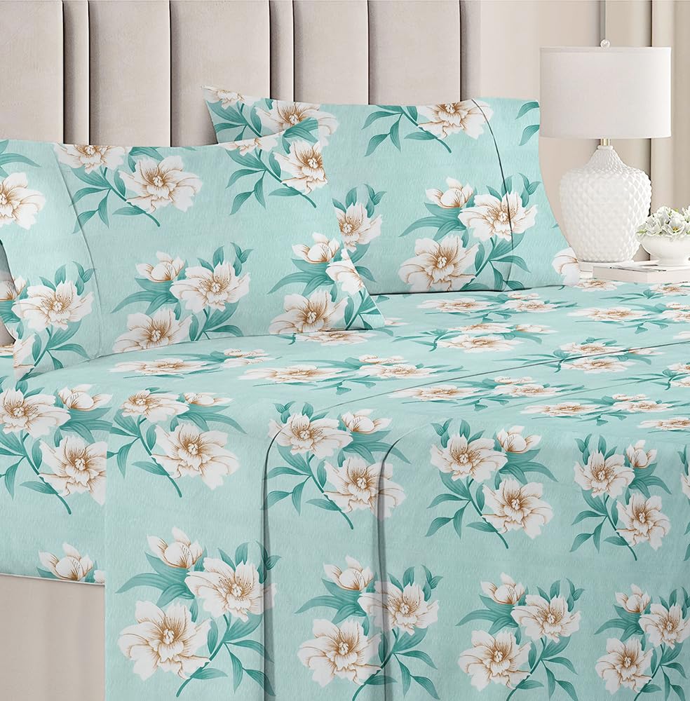 Double Bedsheet 1 Comforter 2 Pillow Covers - 90 X 100 Inches, Sea Green, 4 Pcs Bedding Set | Cotton Summer Ac Comforter Set King Size Double Bed