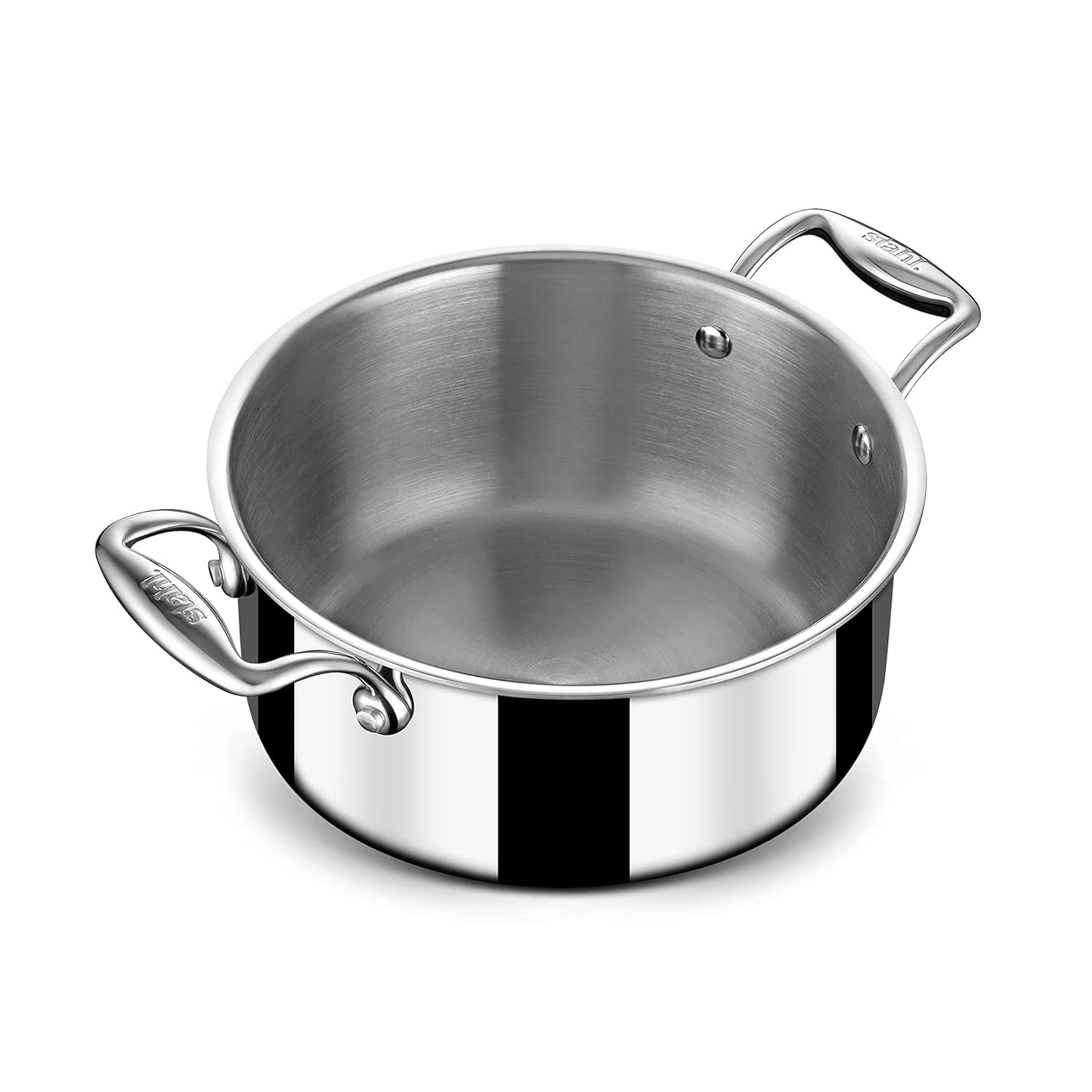 Artisan Triply Stainless Steel Sauce Pot Or Casserole With Lid | Induction Biryani Handi - 3.8 Liters, 22cm