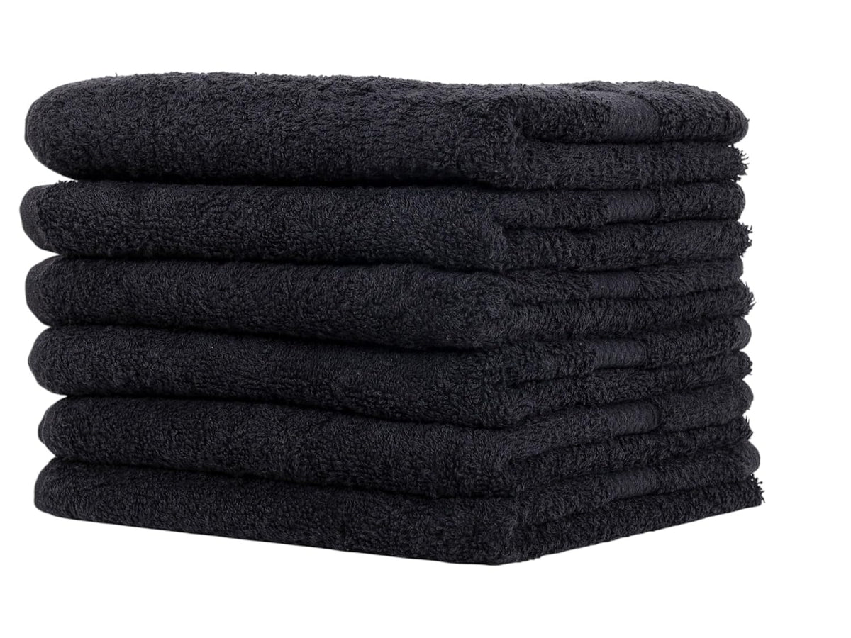 Rushant 100% Combed Cotton Hand Towels 900 Gsm | Ultra Soft, Quick Dry & Super Absorbent For Home, Gym & Travel (Black) - Set Of 6