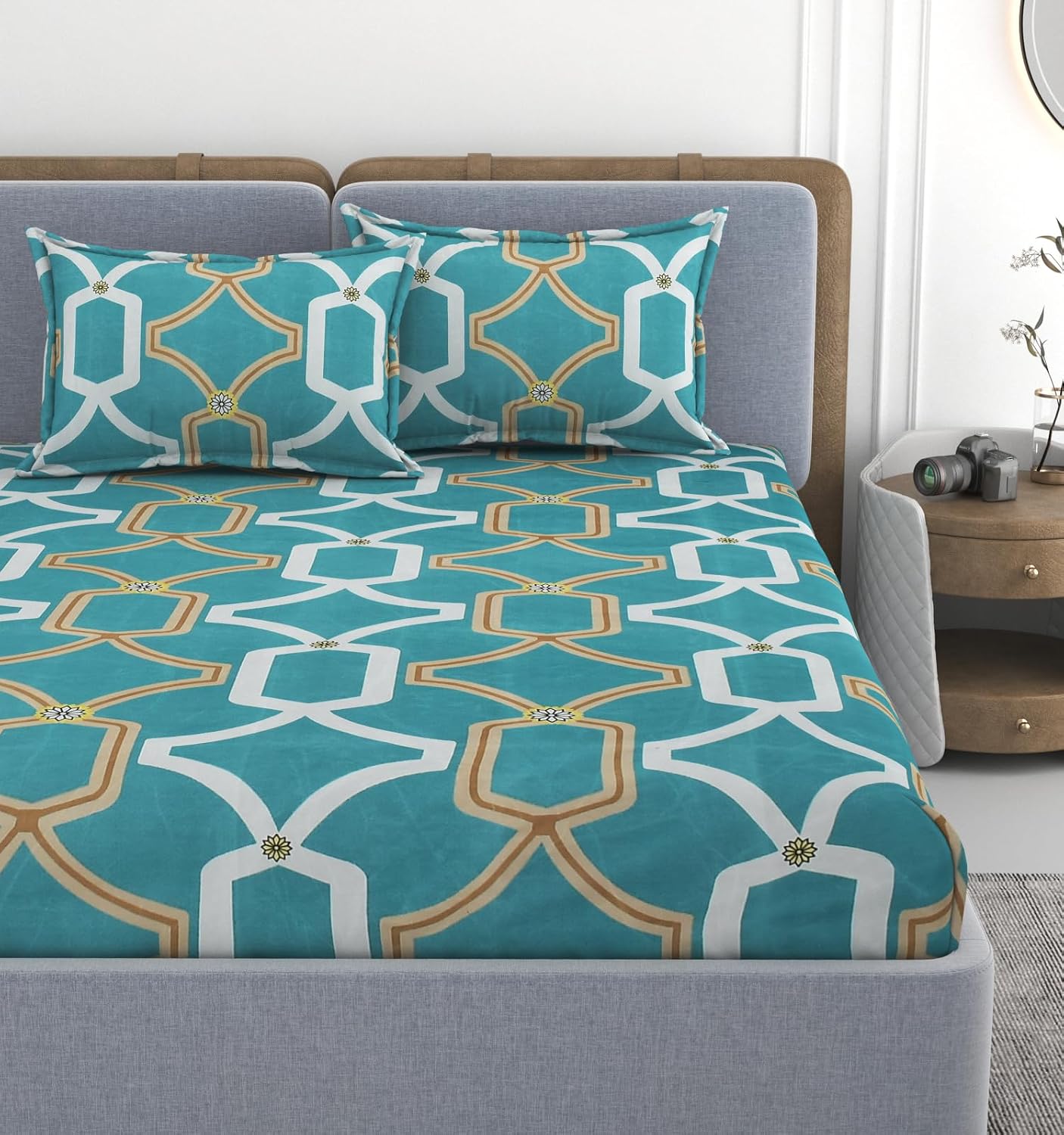 All Around Elastic Fitted Bedsheets King Size With 2 Pillow Covers | Double Size 72 X 78 X 10 Inches, Sea Green - Ideal For Hotel, House, Bedroom, Guest House