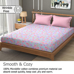 Printed King Size Bedsheet With 2 Pillow Cover - 108 X 108 Inches, Multicolor | Double Bed Breathable & Wrinkle Free | All-Season Comfort Bedsheet