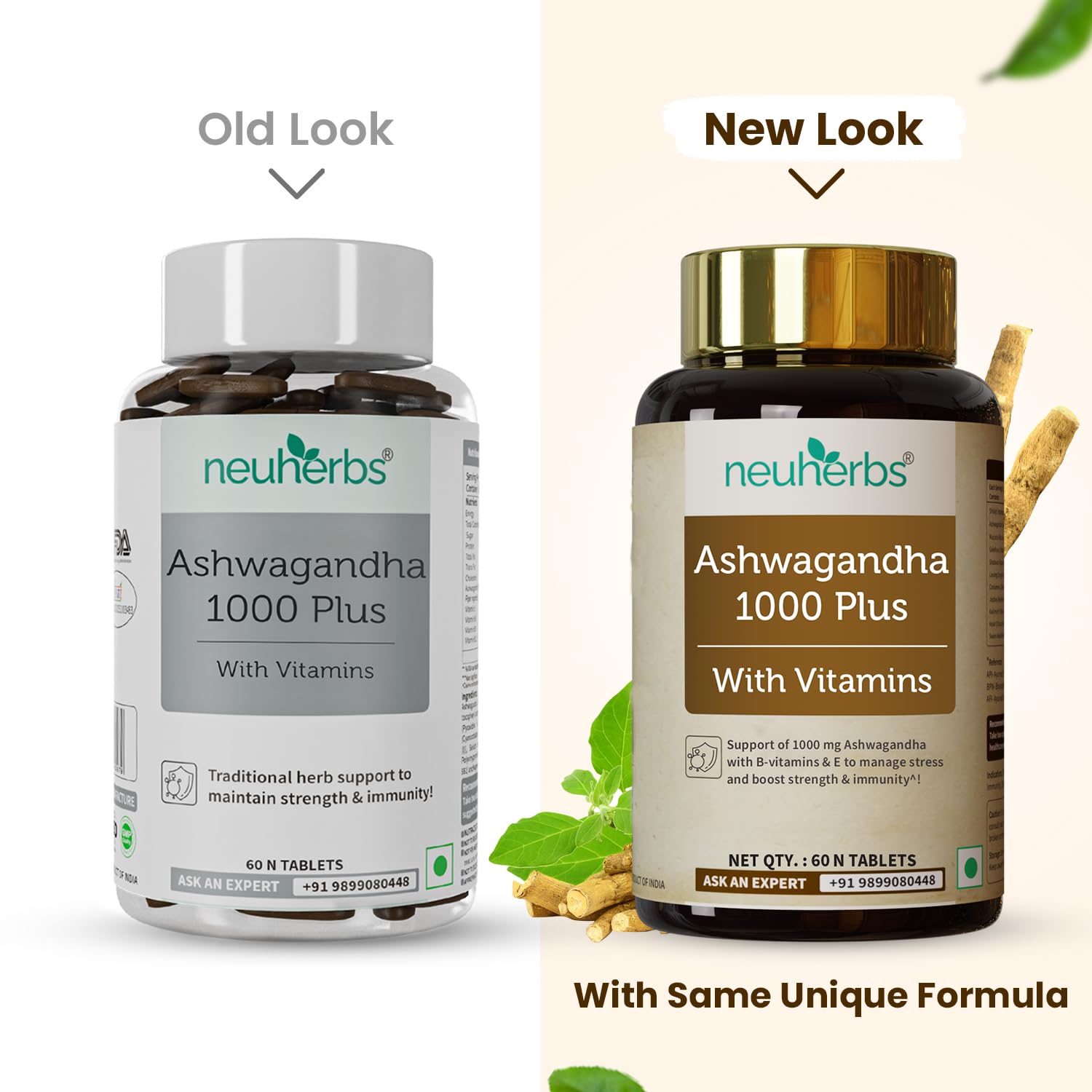 Neuherbs Ashwagandha 1000 Plus Manage Anxiety & Stress Relief Enhanced Absorption & Antioxidants Rich With Vitamin E & B - Complex , Immunity Booster | 60 Tablets 100gm 0.2lbs Each Pack Of 2
