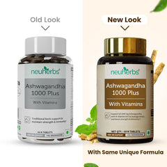 Neuherbs Ashwagandha 1000 Plus Manage Anxiety & Stress Relief Enhanced Absorption & Antioxidants Rich With Vitamin E & B - Complex , Immunity Booster | 60 Tablets 100gm 0.2lbs Each Pack Of 2