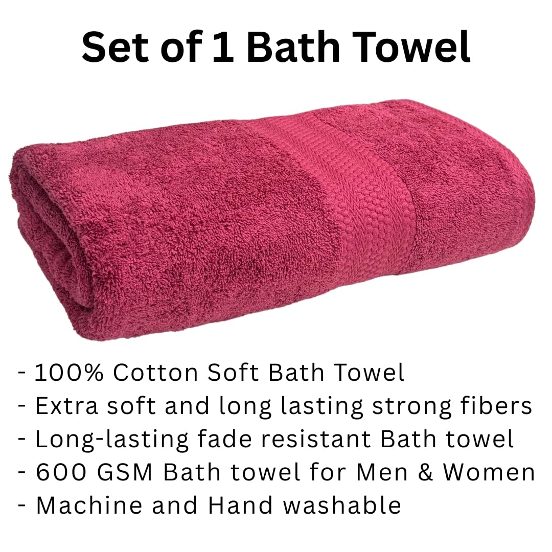 Stamio Cotton Bath Towel 600 Gsm | Two Ply Combed, Extra Soft & Absorbent Large Full Size Towels For Bathing, Home, Sports, Salon, Hotel Use (Maroon Red)