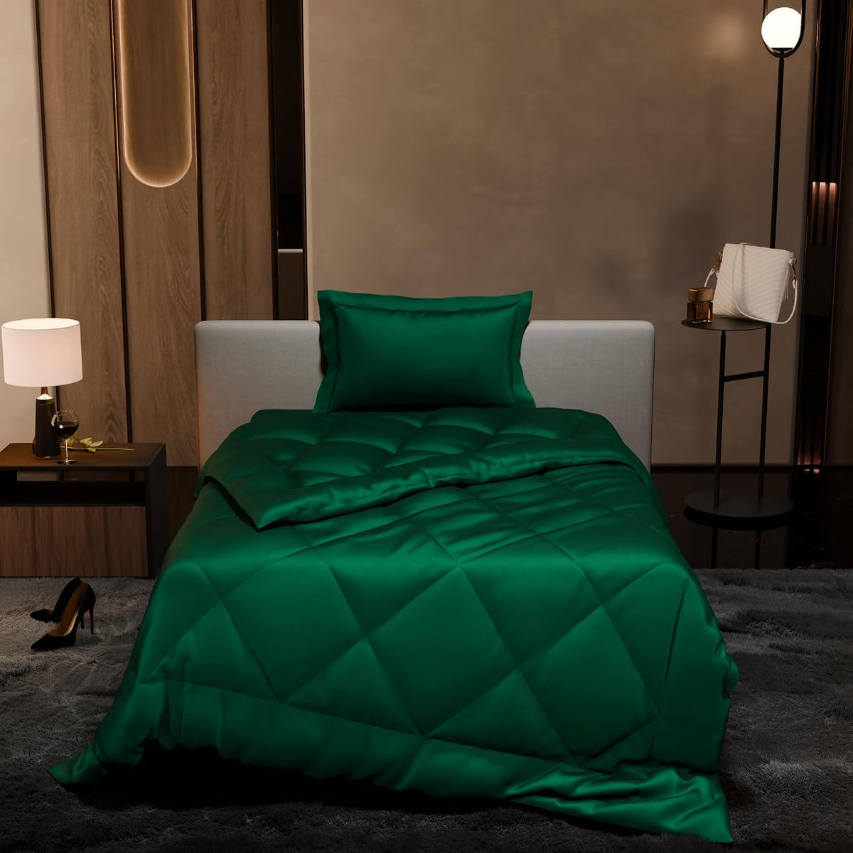 Single Bedsheet + Comforter With 1 Pillow Covers - 60 X 90 Inches, Emerald Green | Ideal For Gift Special Occasions | Perfect Romantic Bedsheet For Couples