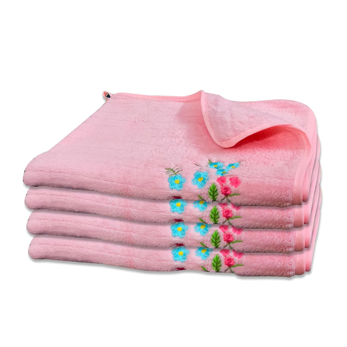Enrich Homes Hand Small Towels 600 Gsm | Soft Microfiber Face Towels For Men & Women Kitchen & Bathroom Towel Set (Light Pink)- Set Of 4