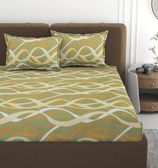 1 Double Bedsheet With 2 Pillow Covers Size 60 X 78 X 8 Inches, Light Green | Cotton Feel All Around Elastic Fitted - Queen Size Bedsheets, Super Soft