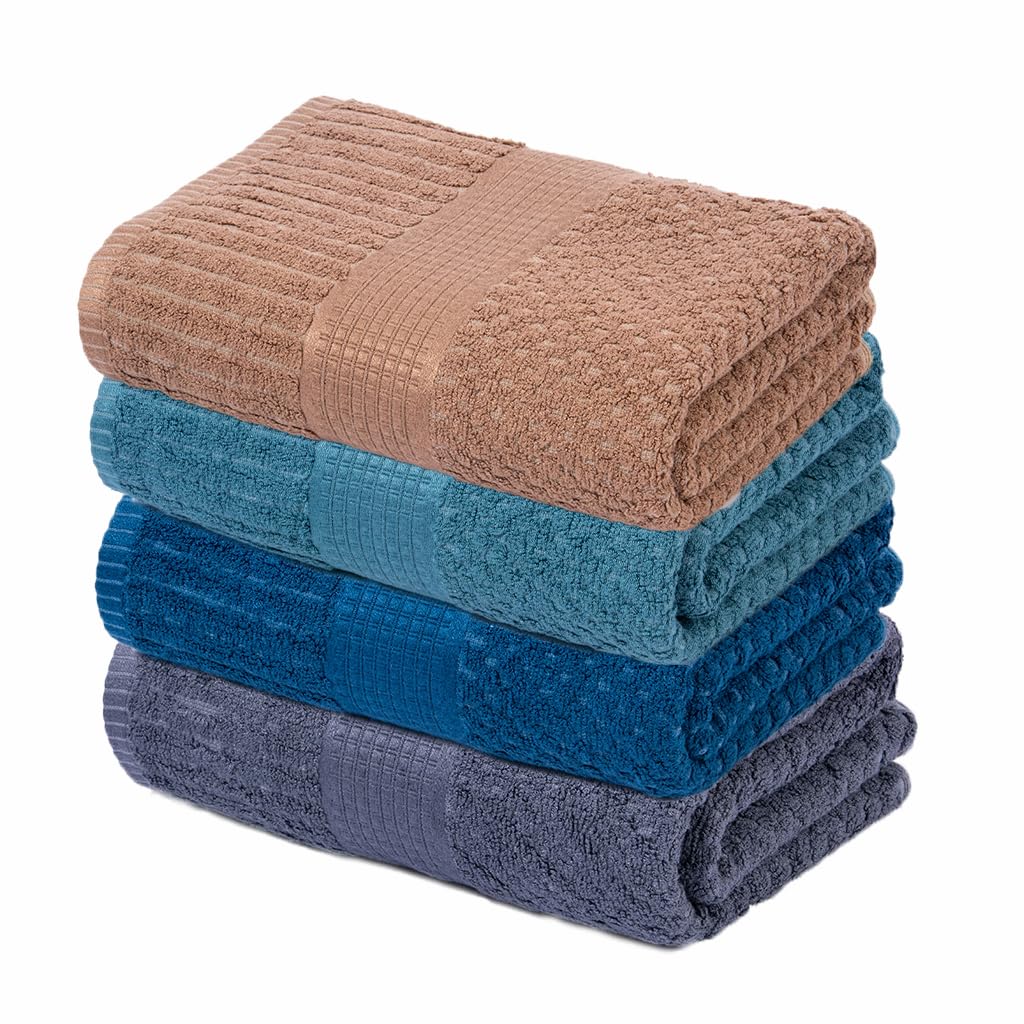 Mush Hearth & Haven Bamboo Large Size Bath Towels 1800 Gsm | Bamboo Bath Towel Soft, Highly Absorbent & Quick Dry (Grey, Blue, Teal & Desert) - Pack Of 4