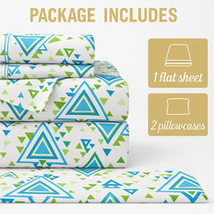 Double Bedsheet For Queen Size With 2 Matching Pillow Cover - 90 X 100 Inches, Sky Blue & Green | Breathable & Durable, Soft Touch & Perfect For All Seasons
