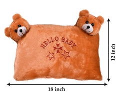 Hello Teddy Design Kid's Pillow, Velvet Super Soft Kids Pillow, Orange - 12 X 18 Inch | Soft Pillow For Sleeping & Travel, Suitable For All Sleepers, Multipurpose & Comfortable - 1 Piece