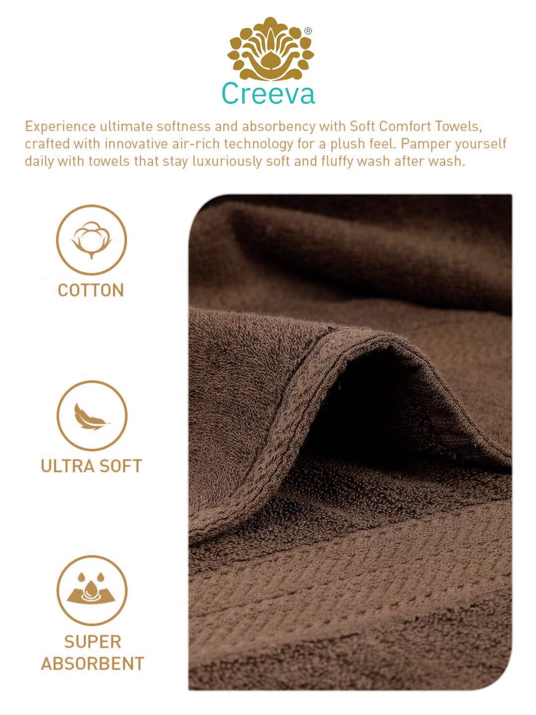 Creeva Classic Cotton Bath Towel 550 Gsm - Elegant Brown