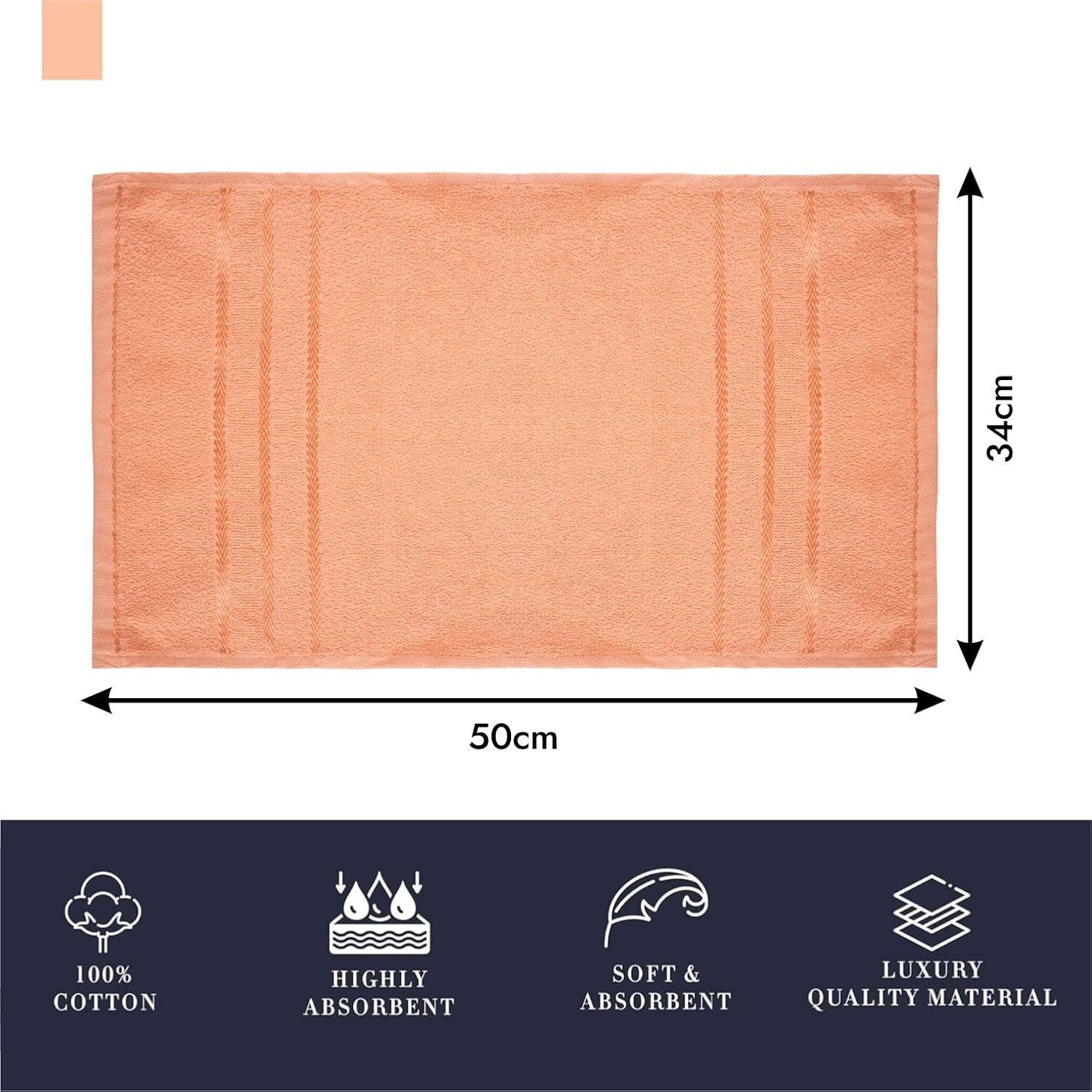 Kuber Industries Cotton Lining Design Face Towel 450 Gsm (Peache & Brown) -3 Piece