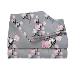 Printed King Size Bedsheet With 2 Matching Pillow Covers - 90 X 90 Inches, Grey & Pink | Durable & Long-Lasting | Naturally Soft, Breathable, & Skin-Friendly