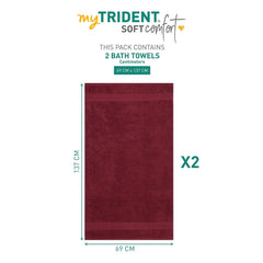 Trident Soft Comfort Air Rich 100% Cotton Bath Towels 500 Gsm | Large Size Bathroom Towels For Men/Women, 2 Pcs (Red Wine)