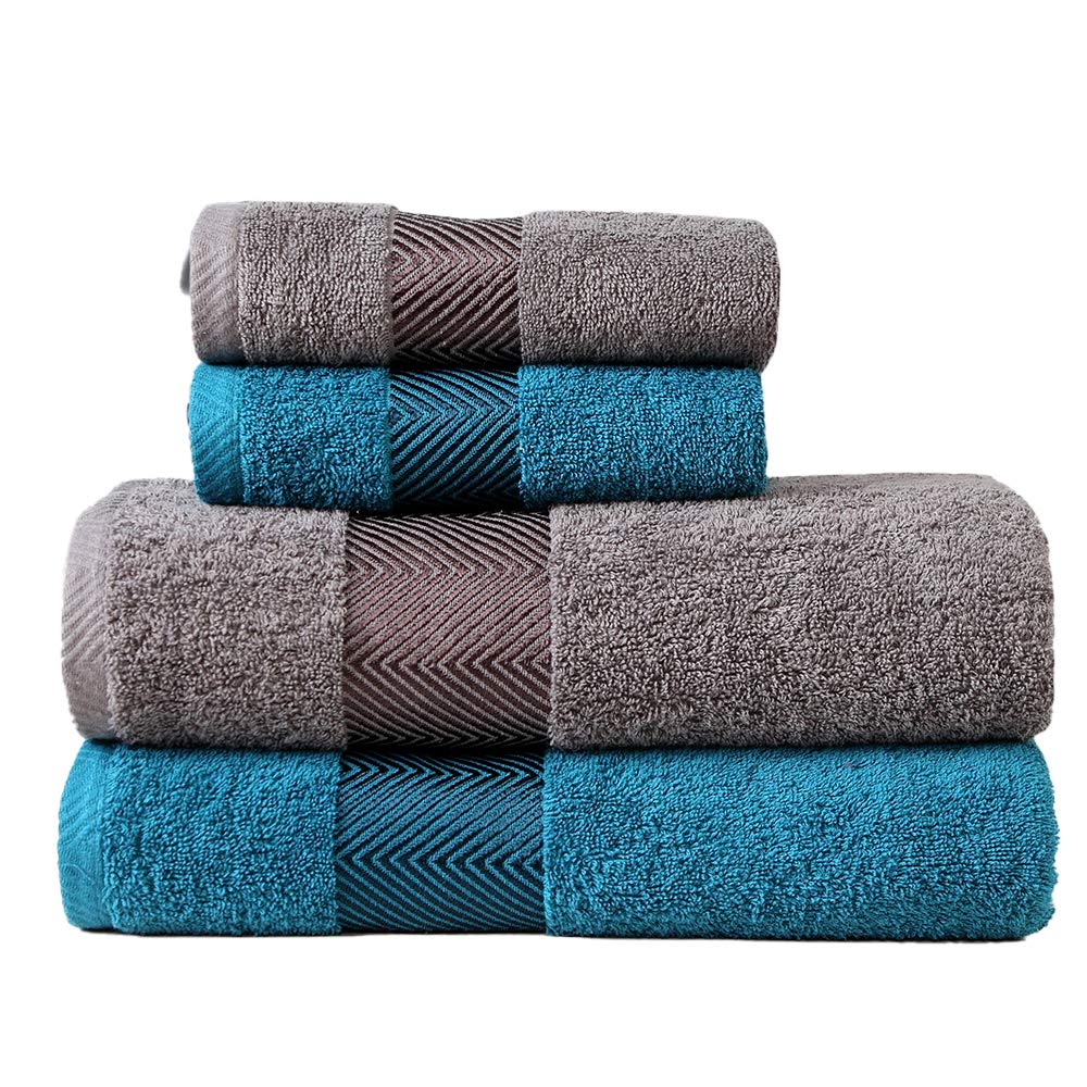 Fash Home International Bath & Hand Towel 1300 Gsm | 100% Cotton Highly Absorbent Super Luxury Large Couple Towel Set (Grey & Teal) Combo Pack Of 4