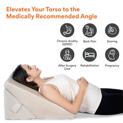 Adjustable Memory Foam Bed Wedge Pillow For Sleeping, Wedge Pillow, Cream, Standard Size - 22 X 22 X 12 Inch | For Back Support, Acid Reflux, Snoring, Pregnancy, Post-Surgical Recovery