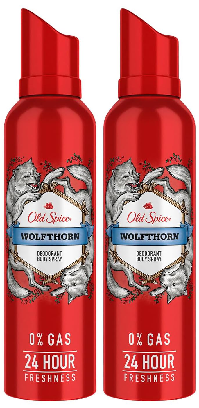 Old Spice Combo Of 2 Wolfthorn No Gas Deodorant Body Spray Perfume For Men 140ml Each 4.7 Fl.oz.