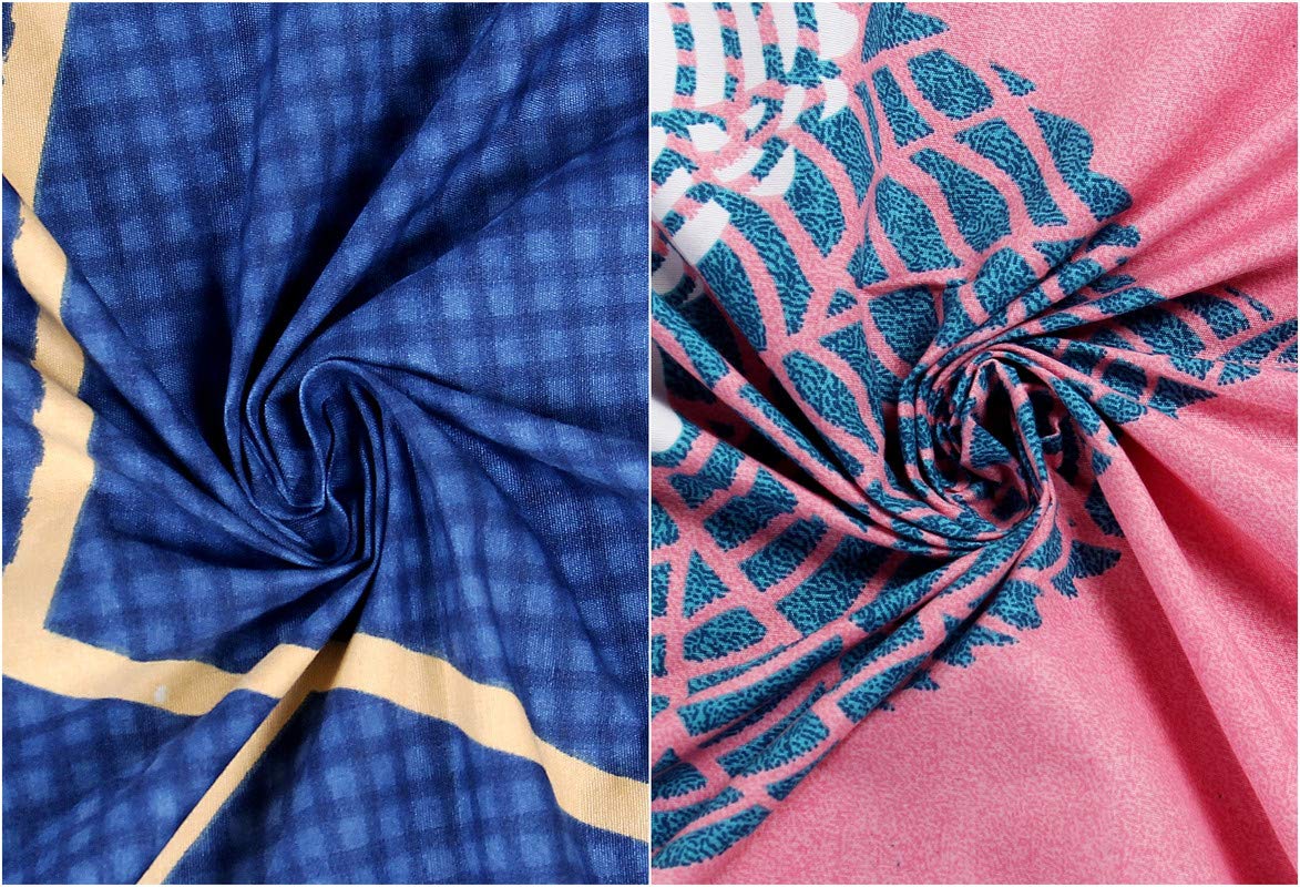 Single Bedsheet Combo Pack Of 2 With 2 Pillow Cover | 60 X 90 Inches, Pink & Blue | Super Soft 100% Glace Cotton Bedsheet With Floral
