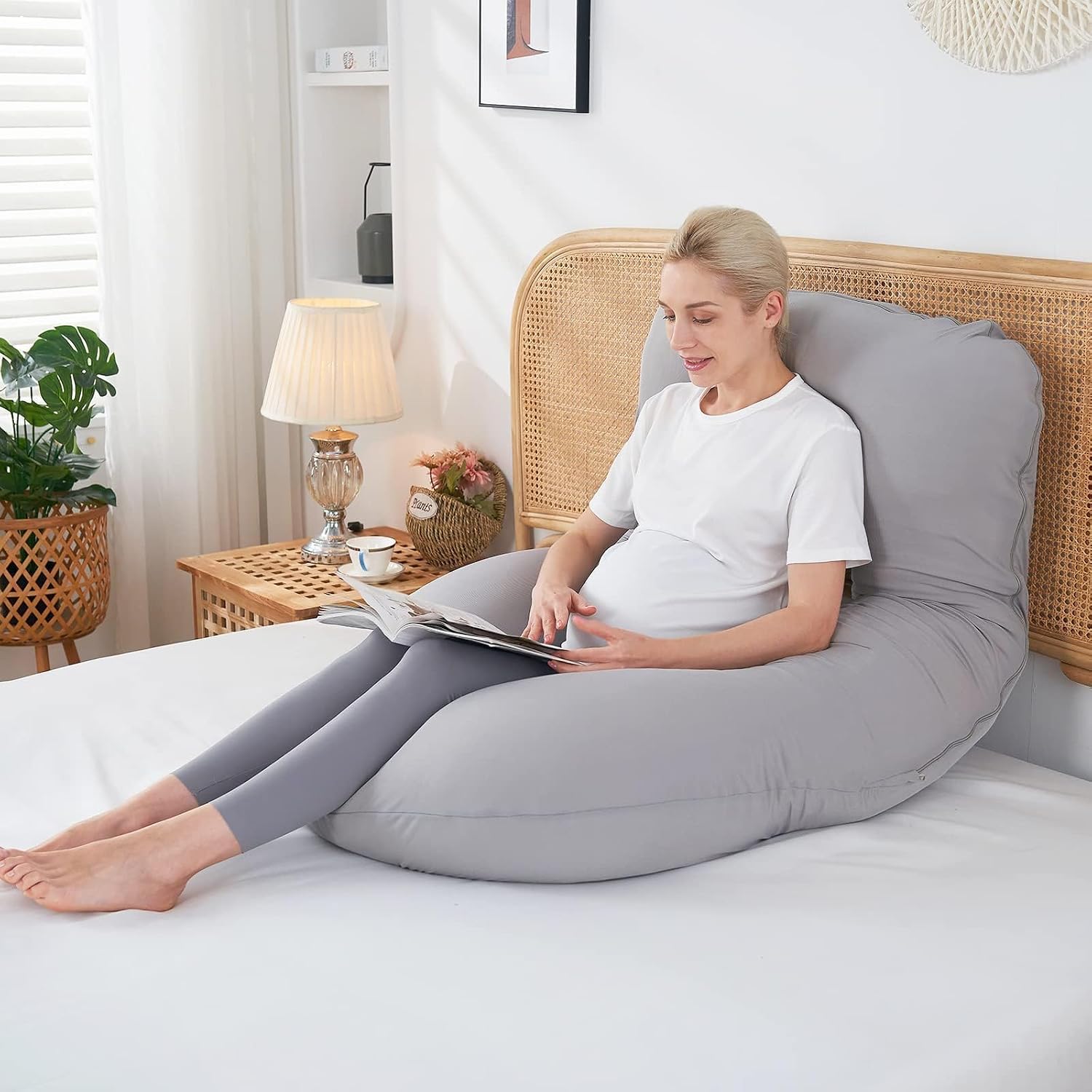 Cooling Pregnancy Pillows For Sleeping, U Shaped Full Body Pillow, Light Grey | Green Maternity Pillow For Pregnant Women, Pregnancy Must Haves | Machine Washable Cooling Cover