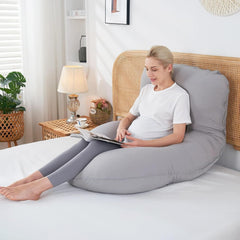 Cooling Pregnancy Pillows For Sleeping, U Shaped Full Body Pillow, Light Grey | Green Maternity Pillow For Pregnant Women, Pregnancy Must Haves | Machine Washable Cooling Cover