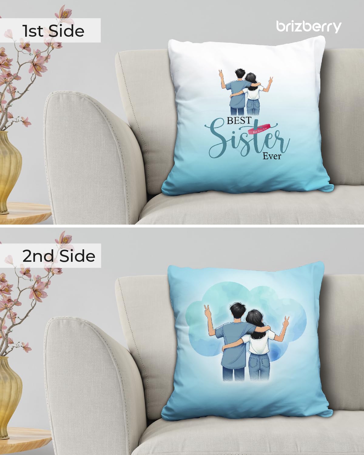 Premium Pillow Cushion For Best Brother, Sky-Blue & White - 16 Inch | Unique Thoughtful Cute Birthday Pillow Gift For Brother | Raksha Bandhan, Bhaidooj | With Filler Cushion - Design 25