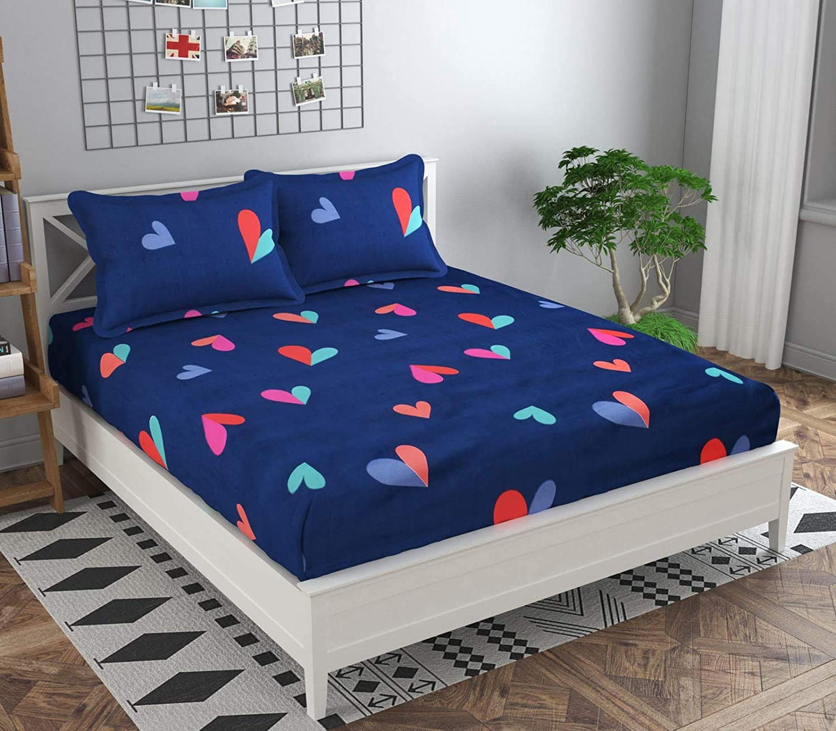 1 Bedsheet For Double Bed With 2 Pillow Covers - 90 X 100 Inches, Blue | Premium Cotton Material Double Bedsheet Queen Size | Skin Friendly & Long Lasting