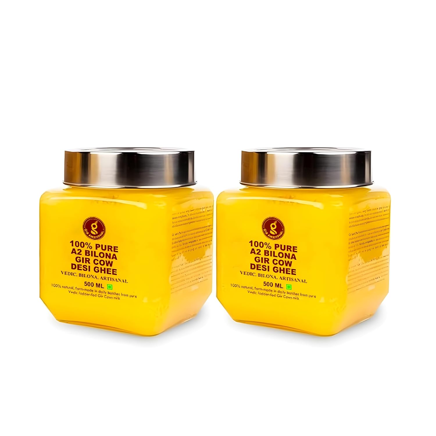 Organic A2 Bilona Gir Cow Desi Ghee By Gir Amritphal | Good Source Of Healthy Desi Cow Ghee Perfect For Weight Managements | 1 Litre (500ml * 2) 33.8 Ounce | Jar Pack