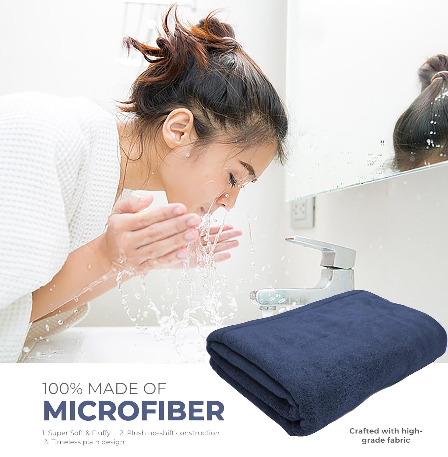 Black Gold The Finer Touch Oversized Microfiber Bath Towel 2600 Gsm | Soft Quick-Dry Microfiber Towel For Men & Women (Navy Blue)- Pack Of 4