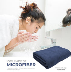 Black Gold The Finer Touch Oversized Microfiber Bath Towel 2100 Gsm | Soft Quick-Dry Microfiber Towel For Men & Women | Lightweight, Absorbent & Travel-Friendly (Navy Blue) - Pack Of 3