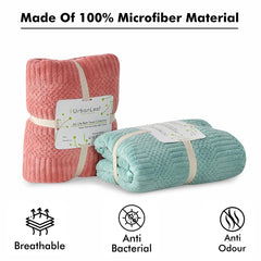 Urbanleaf Microfiber Large Bath Towel 1kg | Quick Dry Super Absorbent Bath Towel For Men & Women | Pack Of 2 (Light Green & Coral)