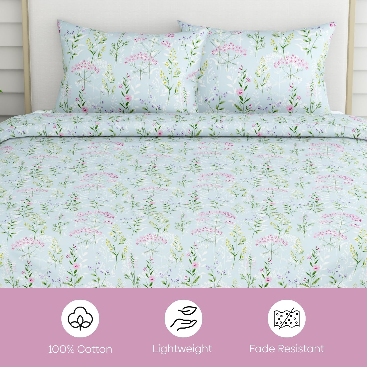 Flat Bedsheet Queen Size Bed With 2 Pillow Covers - 100 X 90 Inches, Sky Blue | Soft, Breathable & Durable | Skin-Friendly & Durable