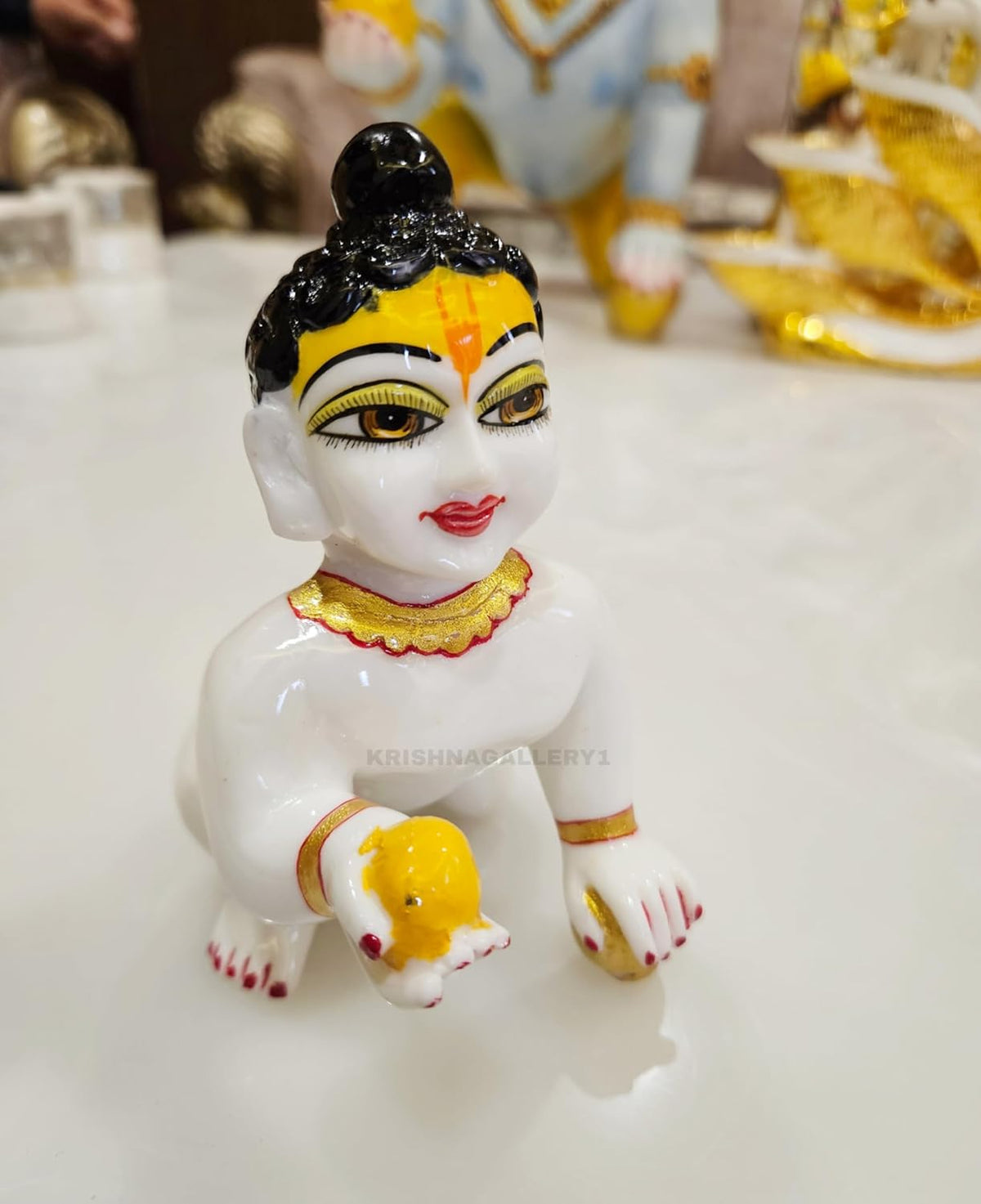 Laddu Gopal Kanha Ji Statue, Bal Gopal Ji Murti, Marble, White, Idol - Size No.6, For Gift Home Pooja, Gift Good Luck Size - 6 Inch | Traditional Deign, Washable, Made In Indian
