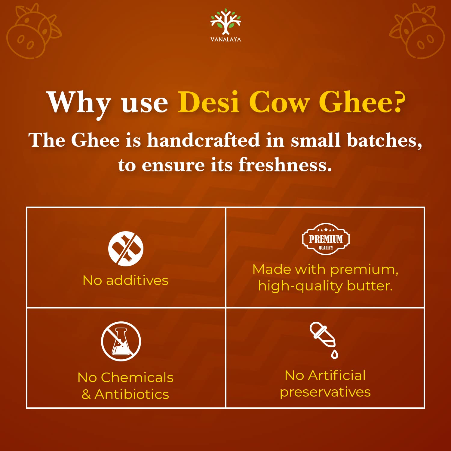 100% Pure A2 Desi Gir Cow Ghee By Vanalaya | Rich Source Of Vitamin A & Healthy Delicious Pure Desi Ghee For Diet | (500ml) 16.9 Ounce | Jar Pack