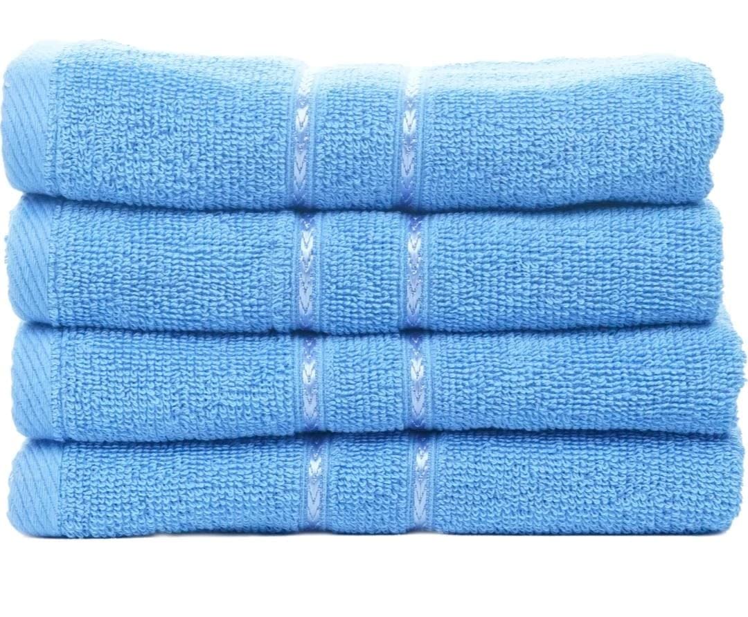 Sheevshakti Cotton Hand Towel 600 Gsm | Quick Dry Attractive Border Soft Extra Absorbency Hand Towels (Blue) - Set Of 4