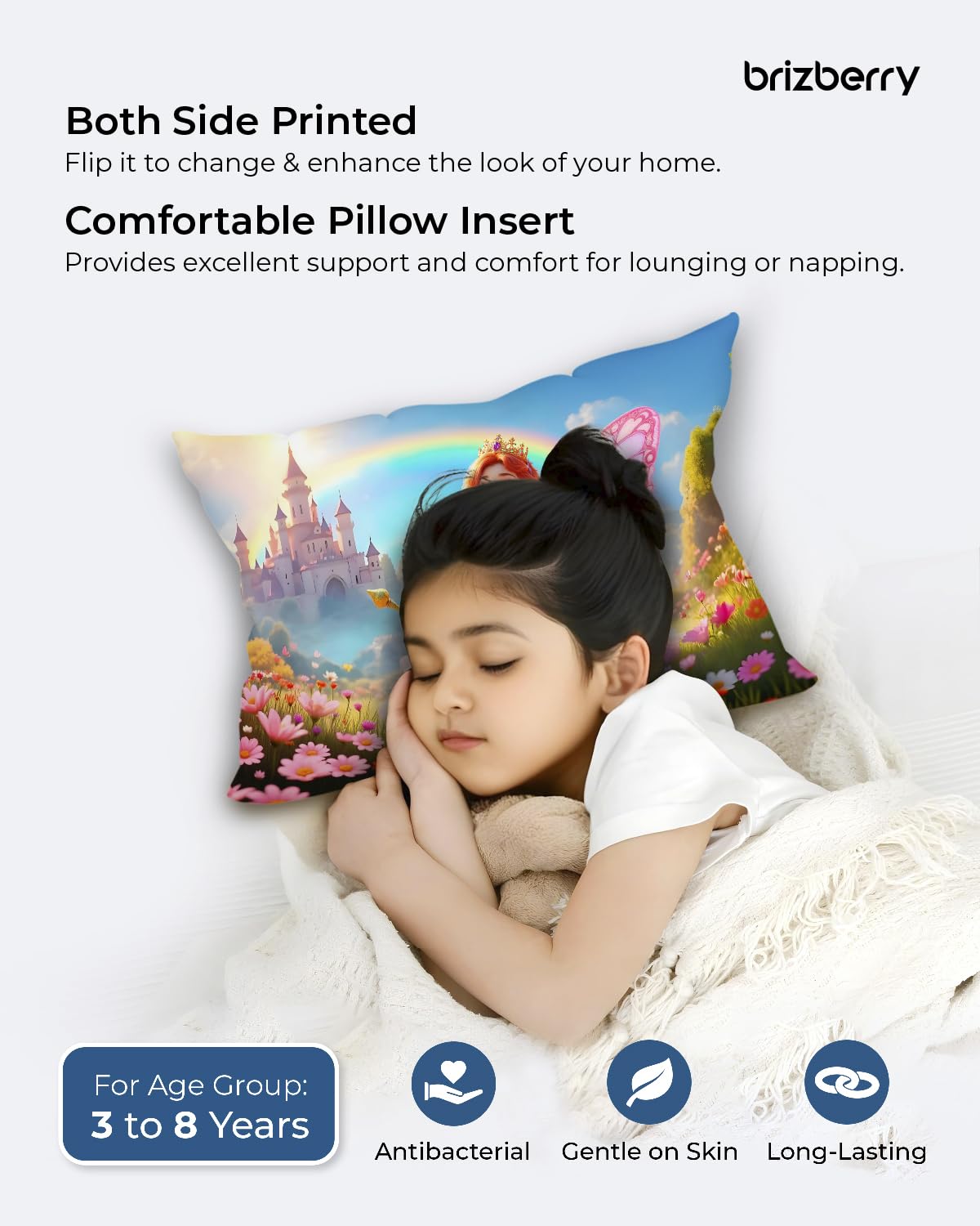 Kids Pillow Cushion With Super Soft Fabric, Animal & Cartoon Prints - 12x18 Inches | Dual Sided Design, Durable & Easy Care | Large & Versatile, Multi-Purpose, Made In India - Design 30
