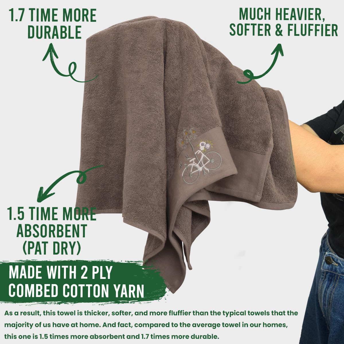 Rangoli 100% Cotton Martin Bath Towels 540 Gsm | Quick Dry, Ultra Soft, Highly Absorbent Printed Bath Towel For Men & Women Luxury & Highly Absorbent Towels - Blugrn (Set Of 1)