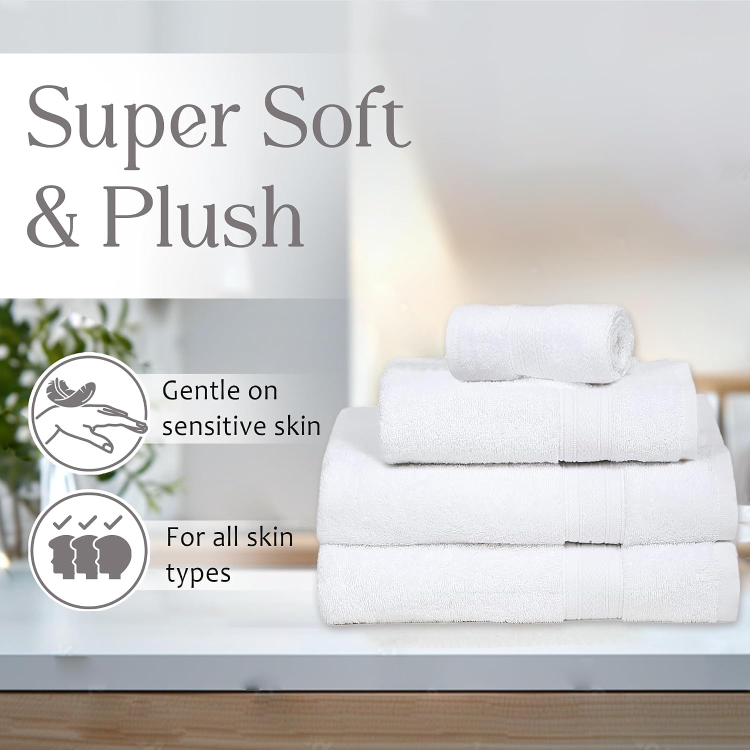 Ambra Linens Highly Absorbent Towel 500 Gsm | 100% Cotton, Soft And Plush, All Seasons Use, Large, Everyday Use, Durable (1hand, 1face, 2bath Towels Set) | White